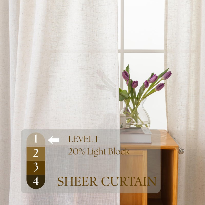 VOILYBIRD Palma Natural Linen Blended Sheer Curtains 84 Inches Long Bronze Grommet for Bedroom (Natural, 52" W x 84" L, 2 Panels) - Image 3